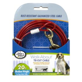 Four Paws Walk-About Tie-Out Cable Medium Weight for Dogs up to 50 lbs - 20' Long