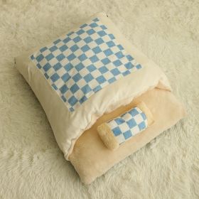 Cat Nest Winter Warm Semi-enclosed Quilt (Option: Blue And White Plaid-L)