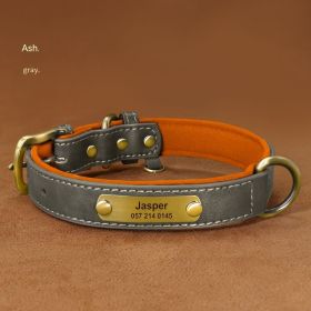 Dog Collar Engraved With Lettering To Prevent Loss Of Neck Collar (Option: Grey-L)