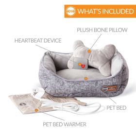 Mother's Heartbeat Heated Puppy Pet Bed with Bone Pillow (Color: Gray)