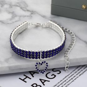 Three-row Stretch Pet Rhinestone Necklace Cat Dog Collar (Option: Blue-S)