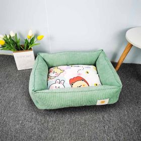 Fabric Craft Printing Square Warm Pet Bed (Option: Green-50x60cm)