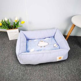 Fabric Craft Printing Square Warm Pet Bed (Option: Light Blue-50x60cm)