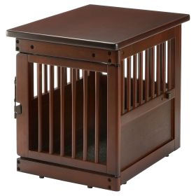 Wooden End Table Dog Crate (Color: Dark brown)