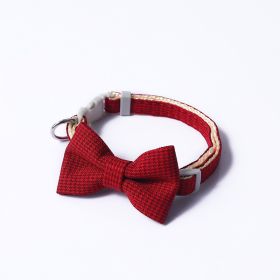 Pet Collar Houndstooth Design Bow (Color: Red)