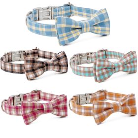 Plaid Dog Collar with Bow Pet Gift Adjustable Soft and Comfy Bowtie Collars for Small Medium Large Dogs (colour: Style 5, size: S 2.0x40cm)