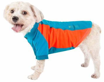 Pet Life Active 'Barko Pawlo' Relax-Stretch Wick-Proof Performance Dog Polo T-Shirt (Color: Blue, size: small)