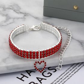 Three-row Stretch Pet Rhinestone Necklace Cat Dog Collar (Option: Red-L)