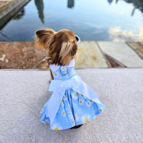 Blue Daisy Dog Dress with Matching Leash (size: large)