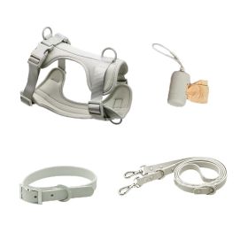 Dog Tactical Chest Back Anti-bite Waterproof Collar (Option: Light Gray Four Piece Set-L)