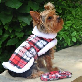 Sherpa-Lined Dog Harness Coat RED & White Plaid (size: small)