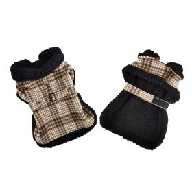 Sherpa-Lined Dog Harness Coat - Brown & White Plaid (size: medium)