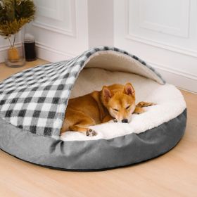 Plush Dog Nest Cat Bed Plush Dog Universal (Option: Grayish White Plaid-L)