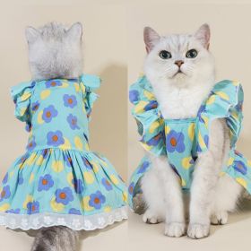 Spring And Summer Dog Clothes Cat Clothing Pet Cotton Floral Slip Dress Mesh Skirt Dress (Option: Green Flowers-XL)