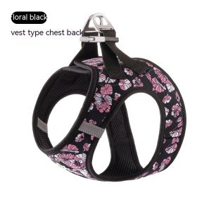 Dog Vest Strap Hand Holding Rope Breathable Lightweight (Option: Floral Black-M)