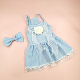 Spring And Summer Dog Clothes Cat Clothing Pet Cotton Floral Slip Dress Mesh Skirt Dress (Option: Classic Style Blue Dress-M)