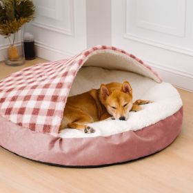 Plush Dog Nest Cat Bed Plush Dog Universal (Option: Pink And White Plaids-L)